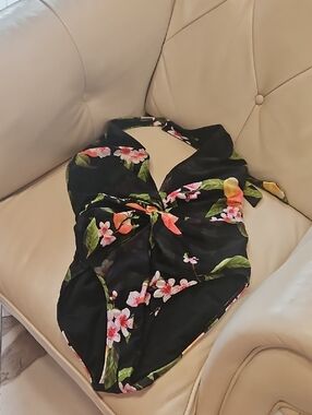 Ted Baker London Black Floral Tie-Front One-Piece Swimsuit